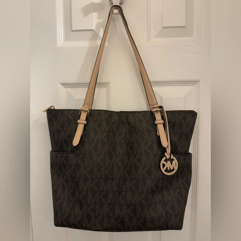 Michael Kors Brown Signature Tote with Leather Accents